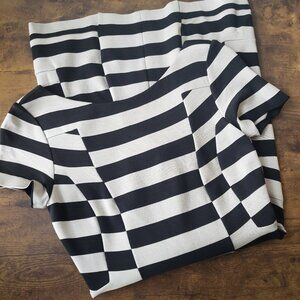 Diane Von Furstenberg Vintage black & offwhite cream striped check dress